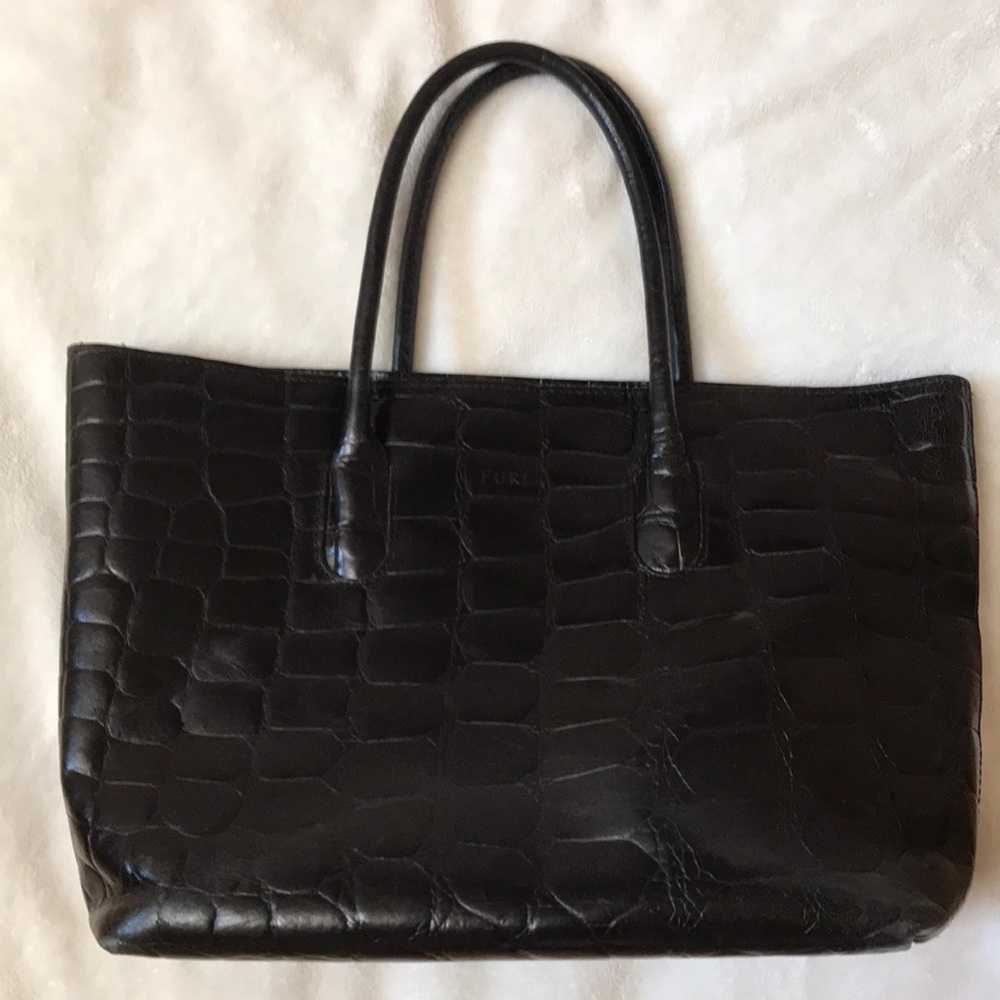 Authentic FURLA Black Genuine Leather Tote Bag